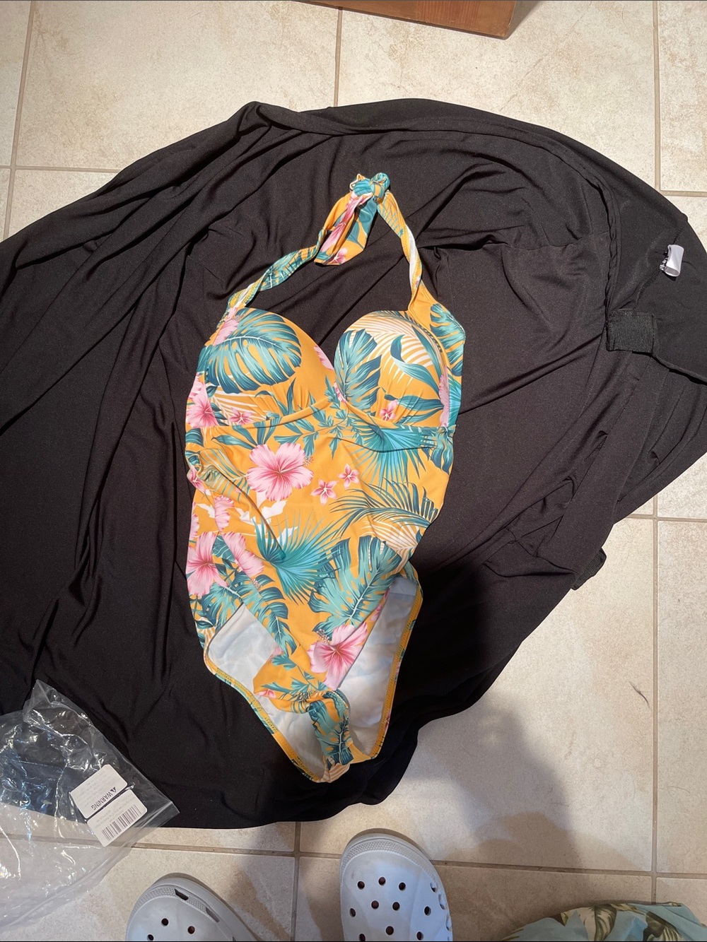 Girls' Tropical Yellow Floral One-Piece Swimsuit